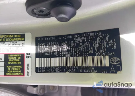 2015 Toyota Corolla L from USA, damaged, VIN 2T1BURHE1FC403727